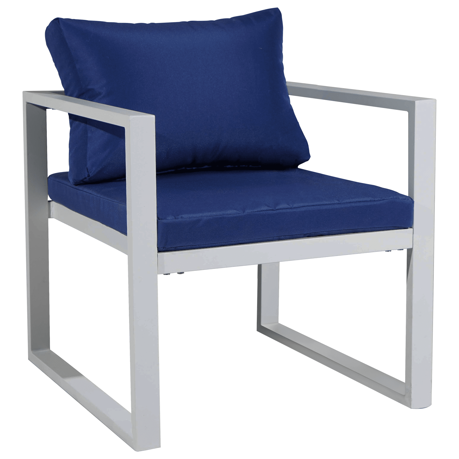 Salon de jardin modulable IBIZA en tissu bleu 7 places - aluminium blanc