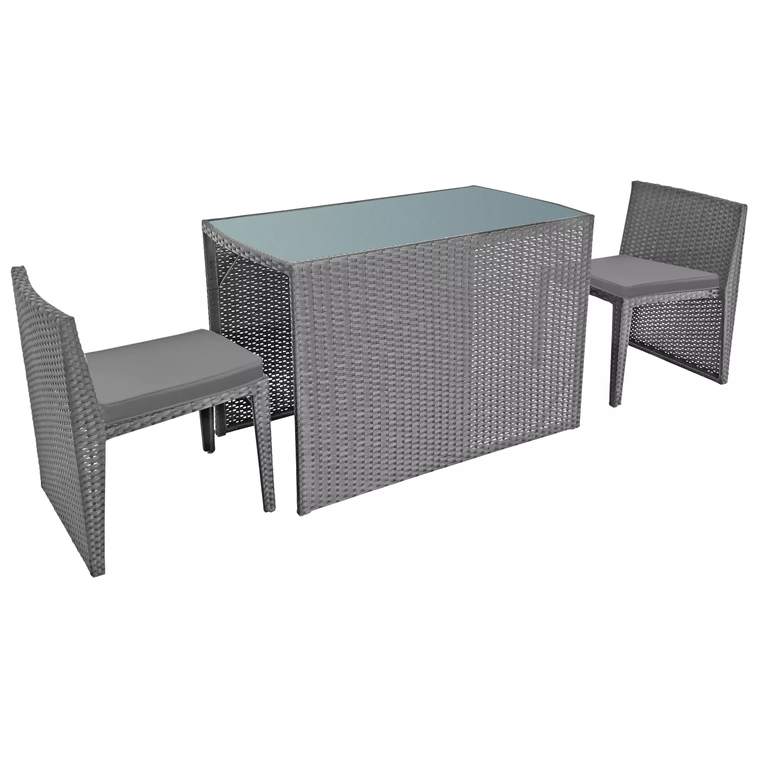 Salon de jardin encastrable SANTORIN en résine tressée grise 2 places - coussins gris