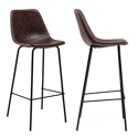 Lot de 2 tabourets de bar vintage LUCIEN marron - Hauteur d'assise 75cm