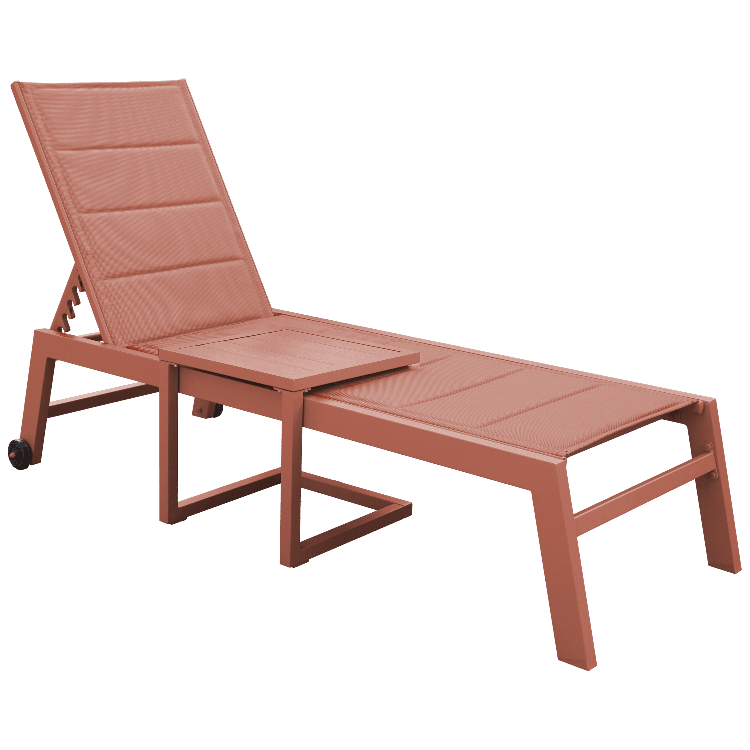 Conjunto de tumbona y mesa auxiliar BARBADOS de textileno terracota - aluminio terracota