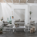 Conjunto de mobiliário de jardim IBIZA em tecido cinzento 4 lugares - alumínio branco