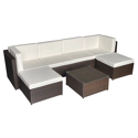 Conjunto de muebles de jardín BONIFACIO de resina tejida marrón 6 asientos - cojines crema