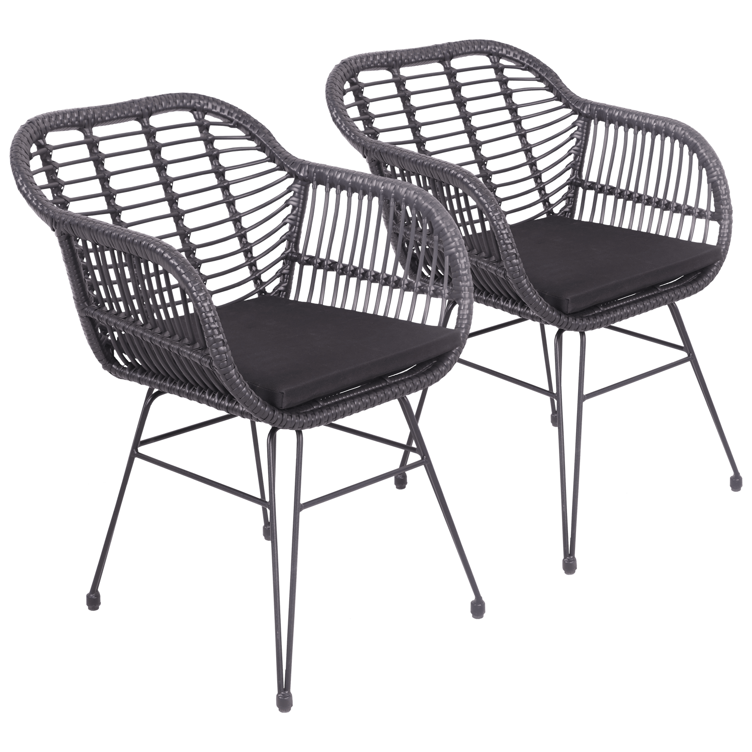 Set aus 2 Sesseln aus synthetischem Rattan in Schwarz mit Kissen CINTA