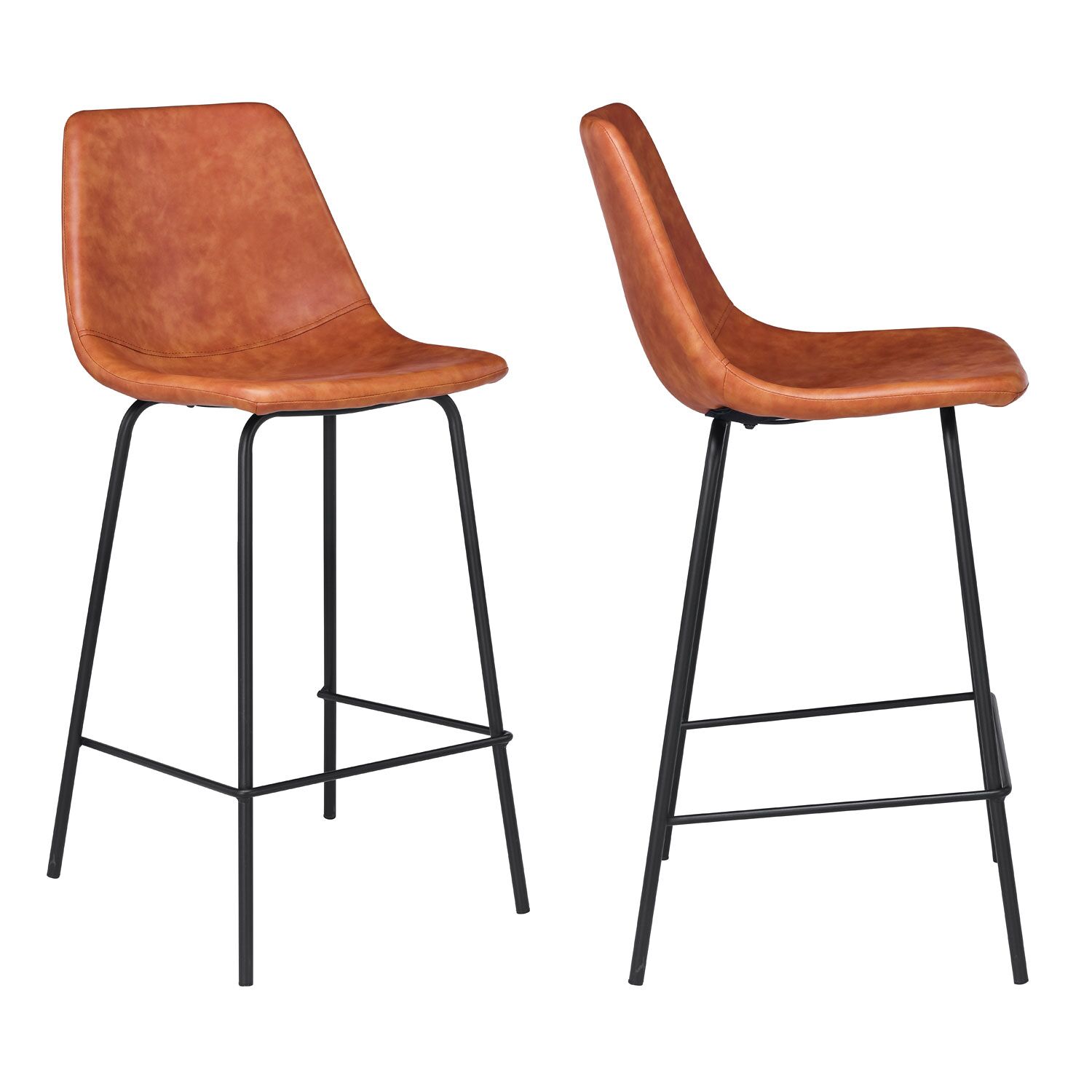 Pack de 2 taburetes de bar vintage LUCIEN naranja cognac Altura del asiento 65cm