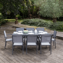 Salon de jardin VENEZIA extensible 90/180 en textilène gris 8 places - aluminium anthracite