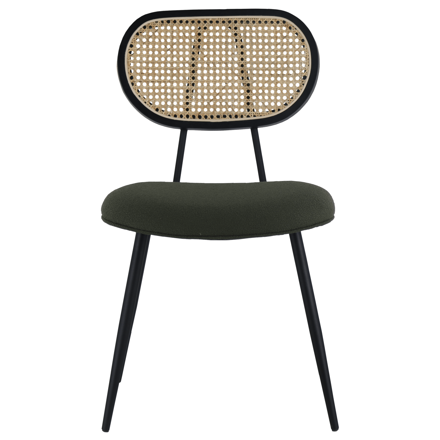 Lot de 2 chaises en cannage et tissu boucle vert kaki ELENA