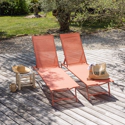 Set van 2 opvouwbare ligstoelen SICILIA in terracotta textilene - terracotta frame