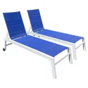 Lot de 2 bains de soleil en textilène bleu - aluminium blanc