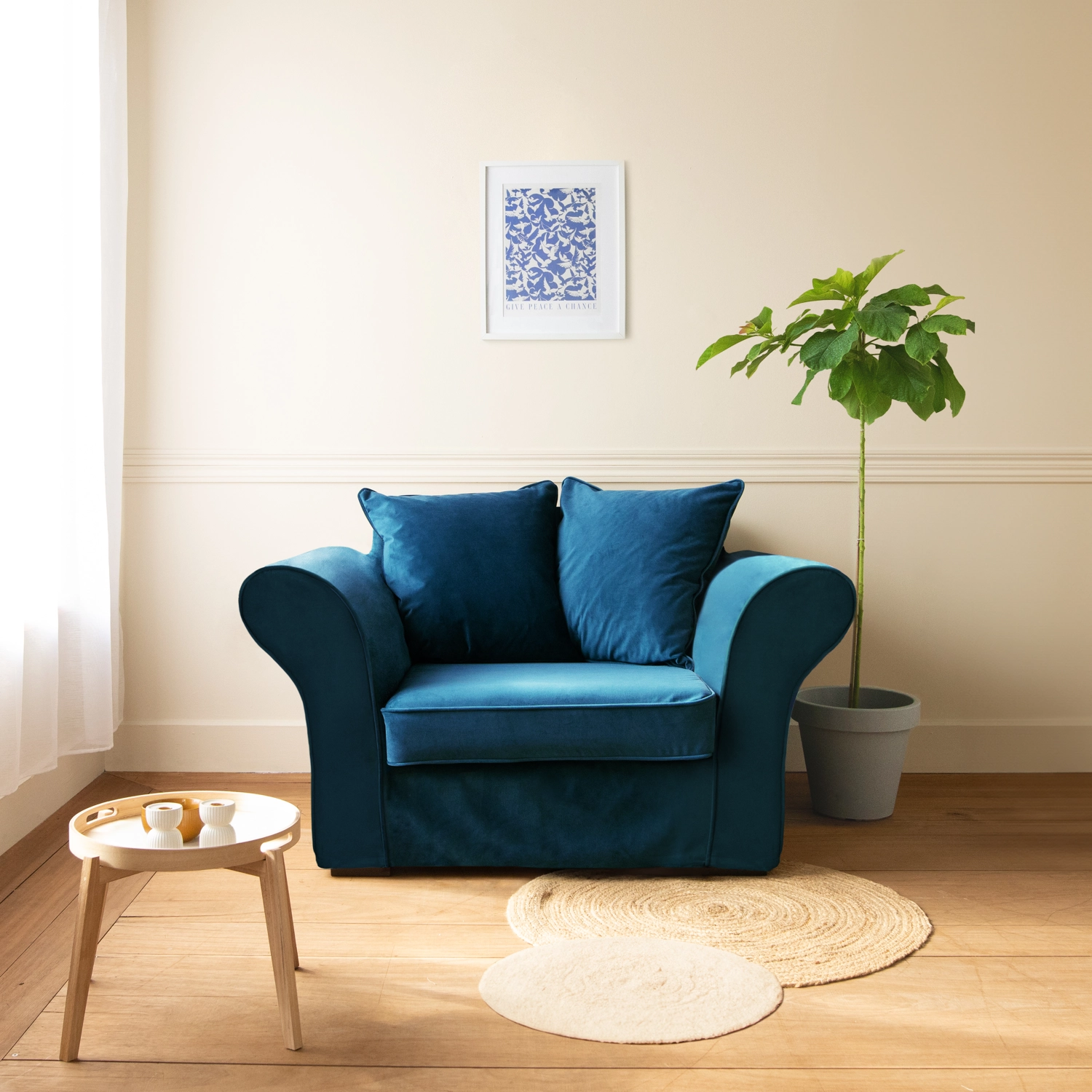 Fauteuil love seat en velours bleu navy OSCAR