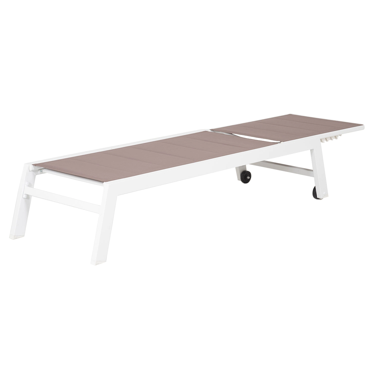 Set di lettino e tavolino BARBADOS in textilene tortora - alluminio bianco