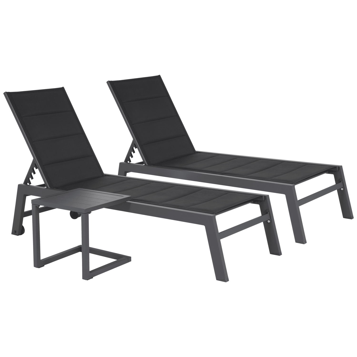 Set van 2 BARBADOS ligstoelen en bijzettafel van zwart textilene - aluminium antracietgrijs