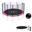 Cama elástica de 370cm reversible rosa/gris, Pack trampolín PERTH + red de seguridad + escalera + lona + kit de anclaje.