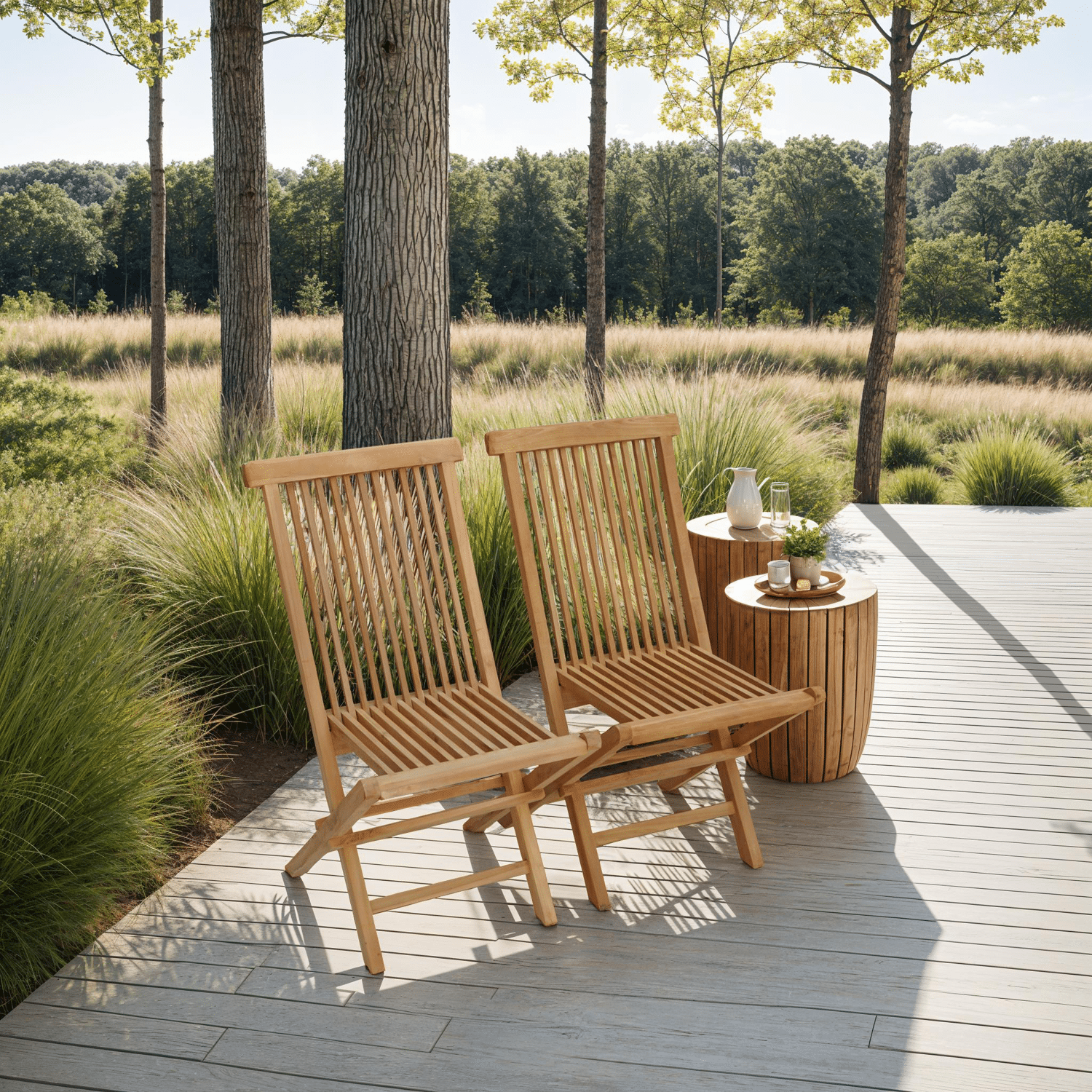 Set van 2 LOMBOK teakhouten tuinstoelen