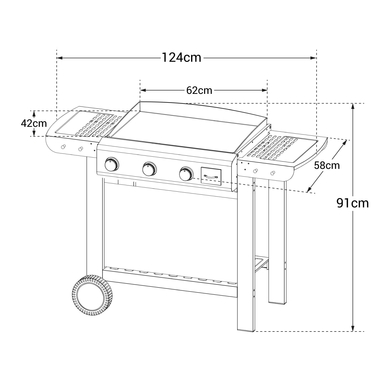 Cook'in Garden - Geëmailleerde gietijzeren gas bakplaat op trolley - 3 branders 7,5kW