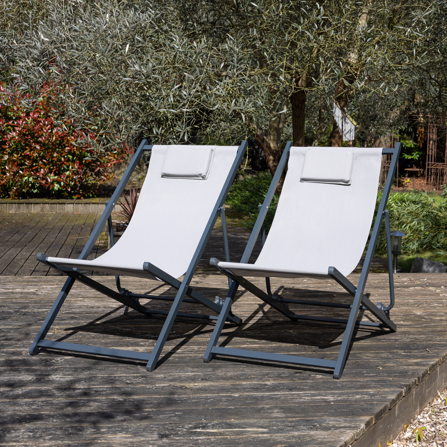 Set van 2 CYPRUS relaxfauteuils - grijs textilene/charcoal structuur