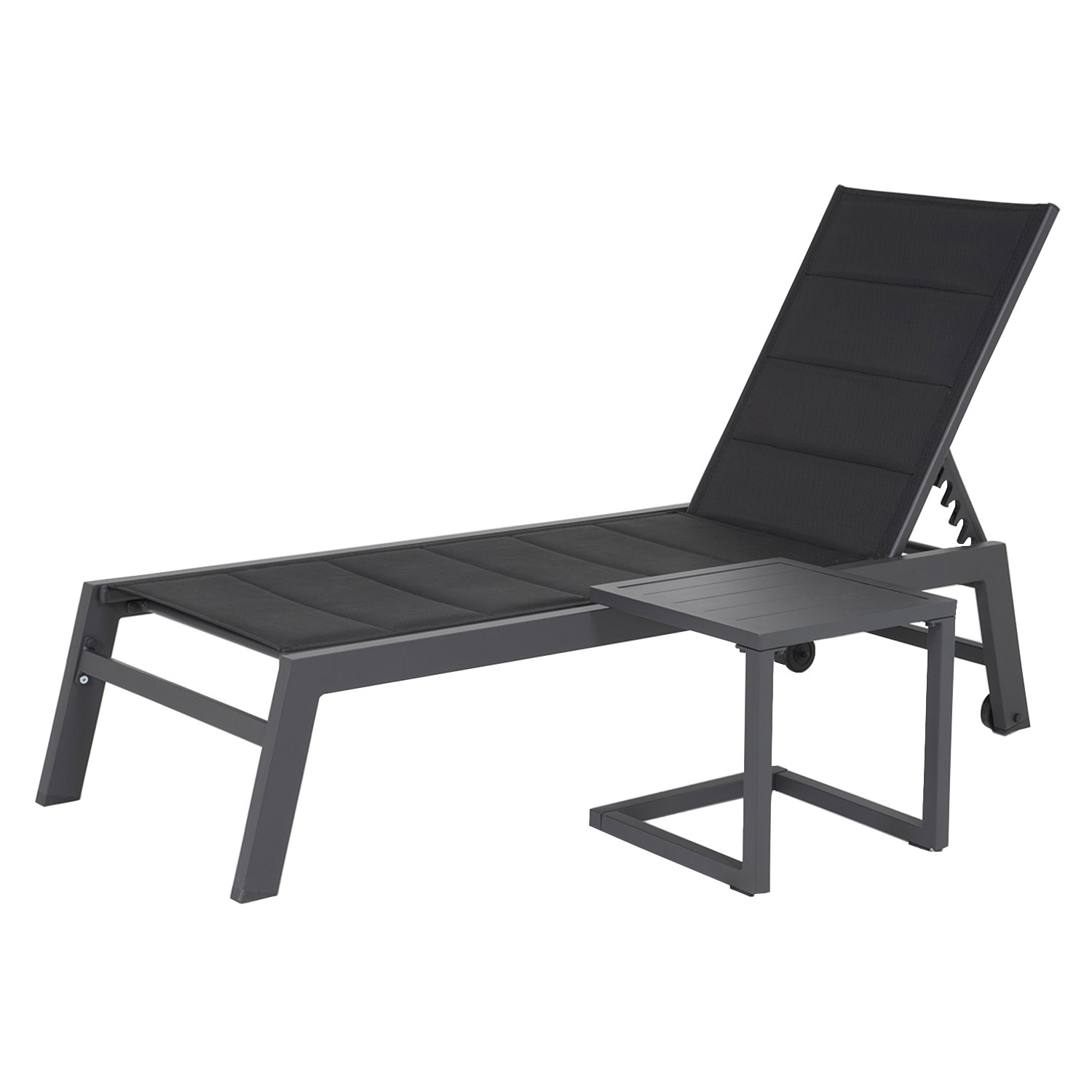 Set bain de soleil et table d'appoint BARBADOS en textilène noir - aluminium gris anthracite