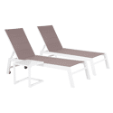 Set van 2 BARBADOS ligstoelen en bijzettafel in taupe textilene - wit aluminium
