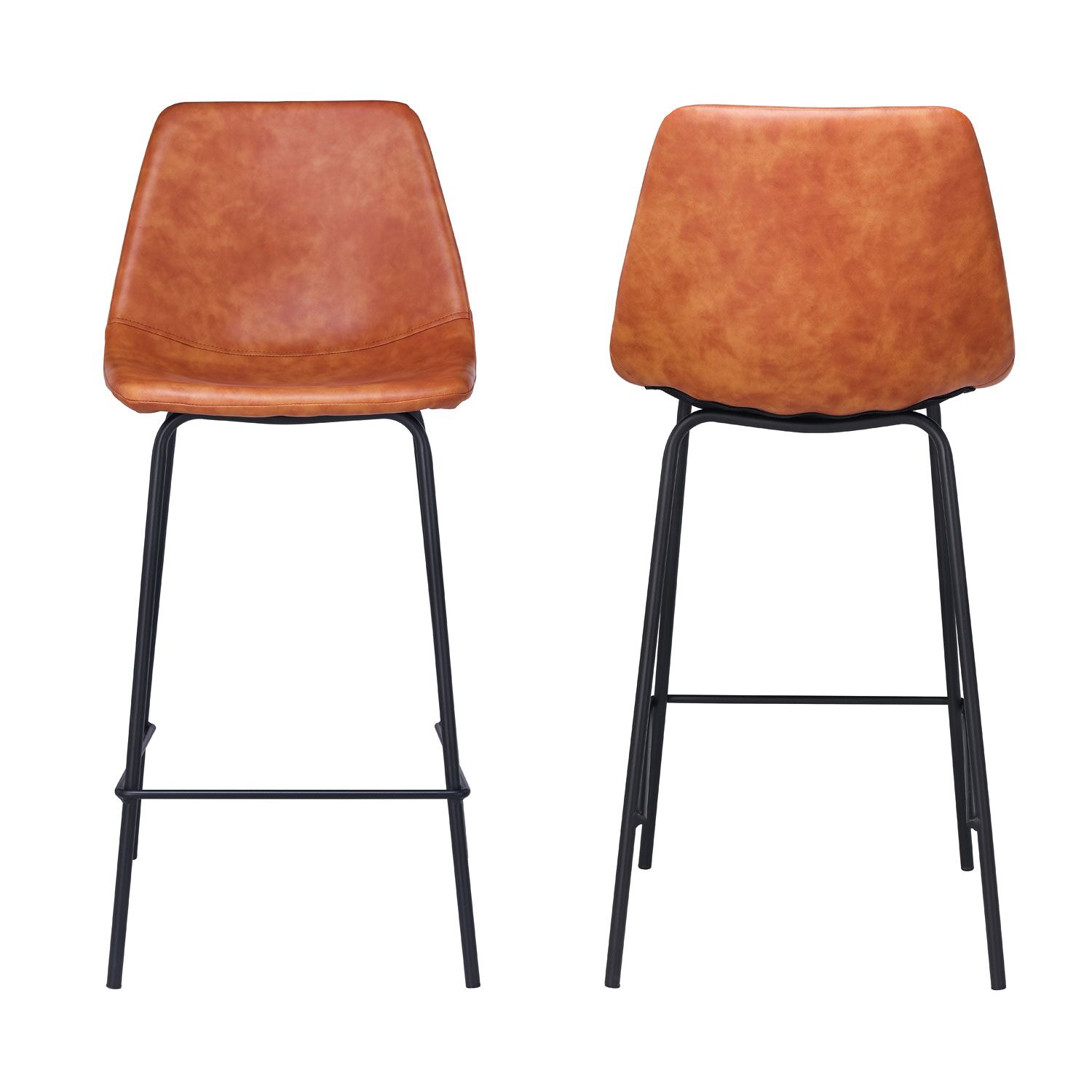 Pack de 2 taburetes de bar vintage LUCIEN naranja cognac Altura del asiento 65cm