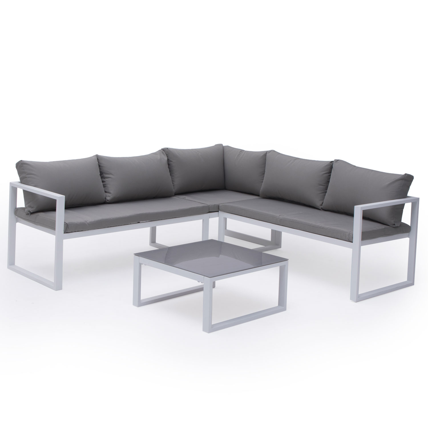 Conjunto de mobiliário modular de jardim IBIZA em tecido cinzento 4 lugares - alumínio branco