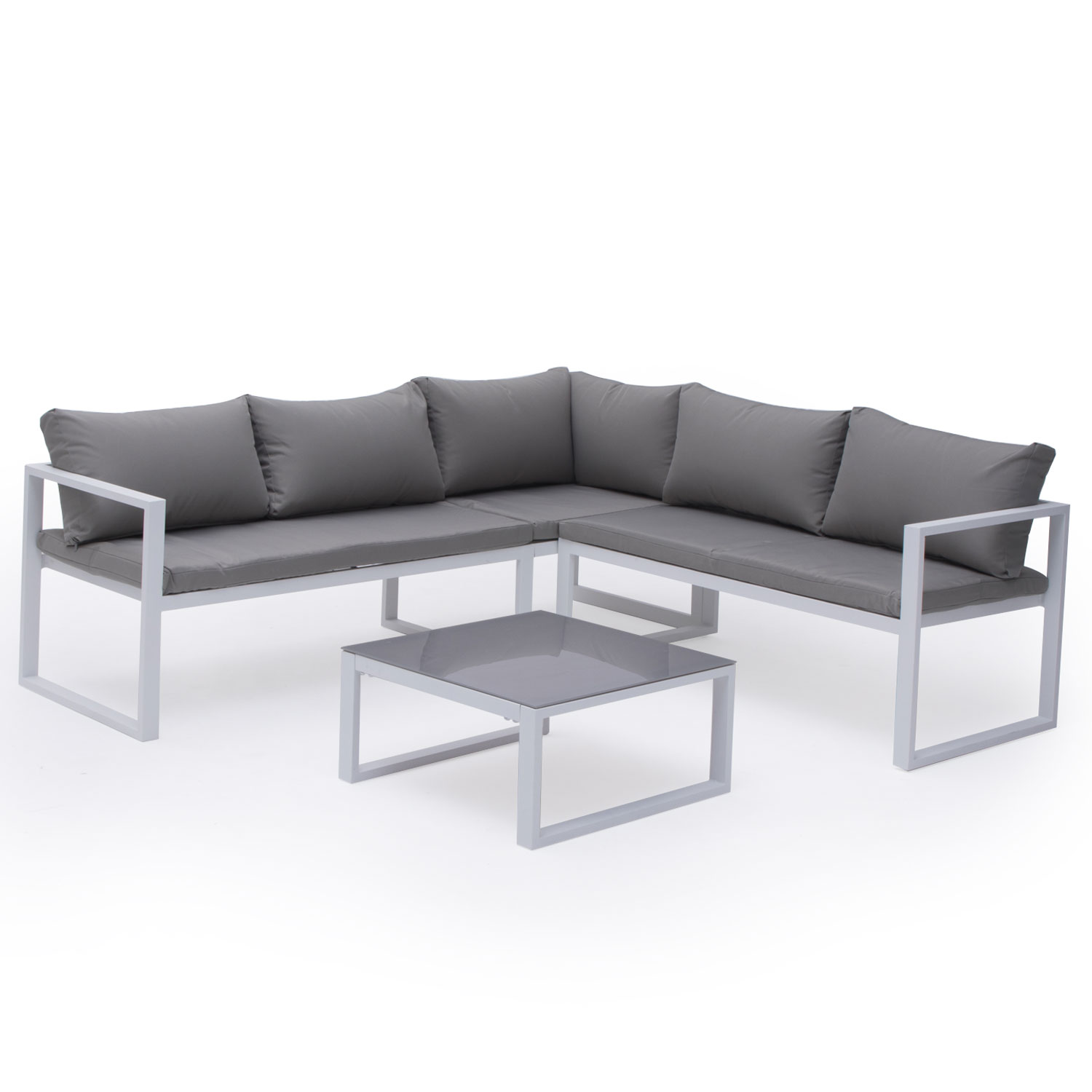 Salon de jardin modulable IBIZA en tissu gris 4 places - aluminium blanc