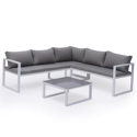 Salon de jardin modulable IBIZA en tissu gris 4 places - aluminium blanc