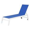 Set bain de soleil et table d'appoint BARBADOS en textilène bleu - aluminium blanc