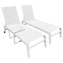 Set 2 bains de soleil et table d'appoint en textilène blanc - aluminium blanc
