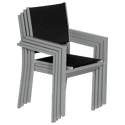 Lot de 4 chaises en aluminium gris - textilène noir