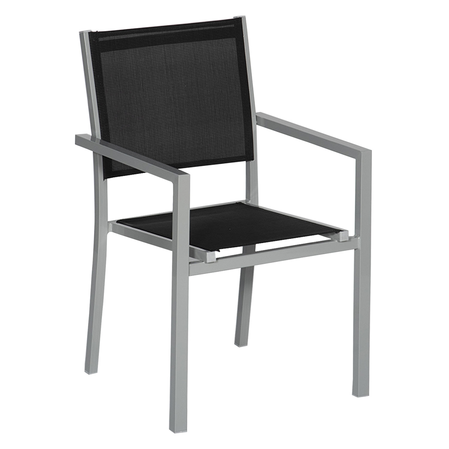 Satz von 6 Stühlen aus grauem Aluminium - schwarzes Textilene