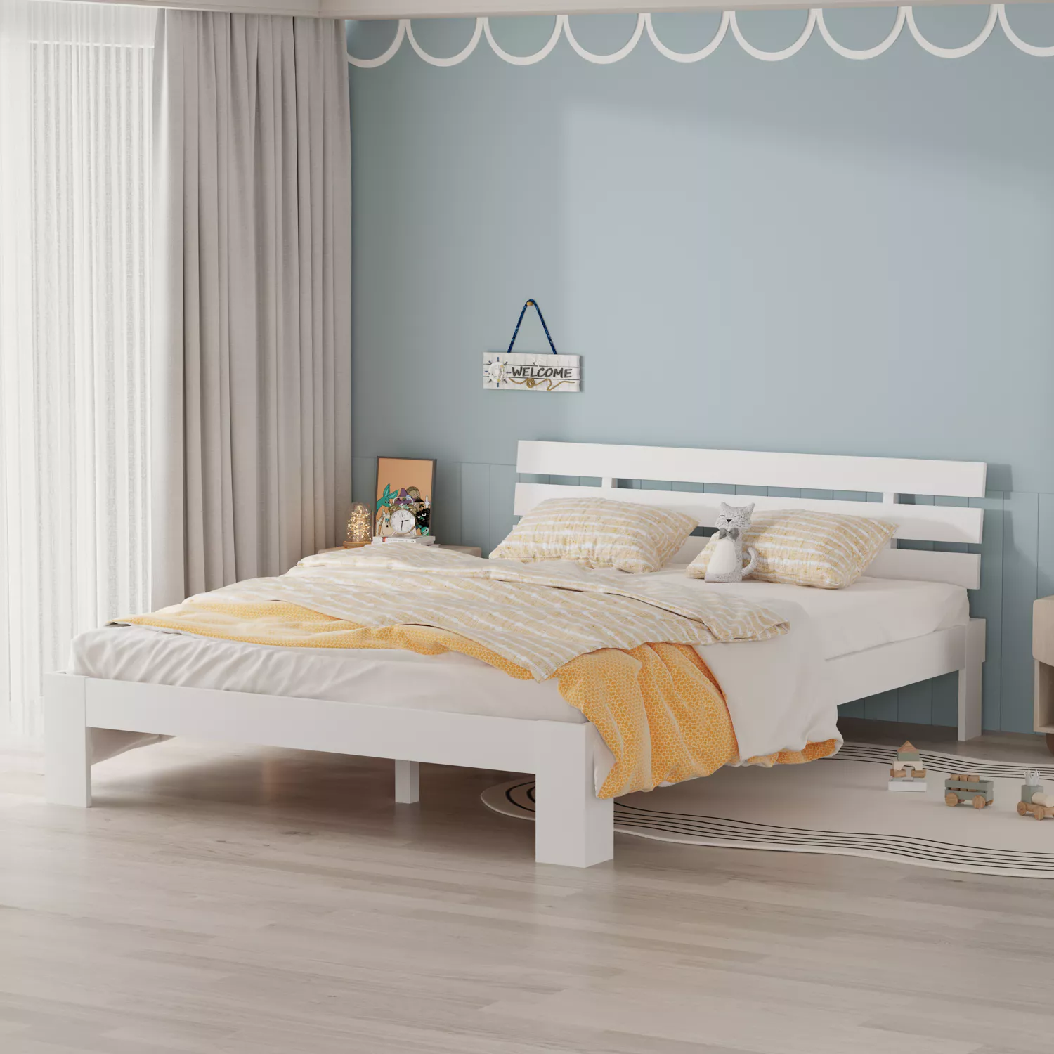 Letto in legno con testiera 140x200cm bianco FINN