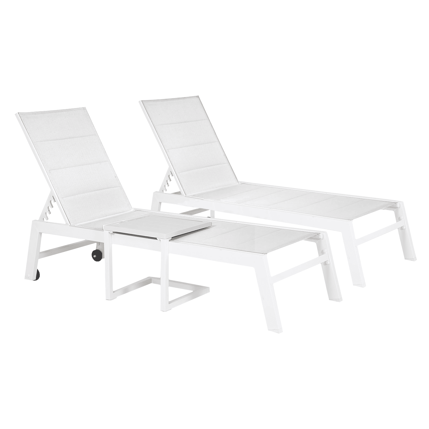 Set van 2 wit BARBADOS ligstoelen en bijzettafel van textilene - wit aluminium