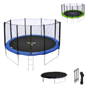 Pack Premium Trampoline 430cm réversible bleu / vert MELBOURNE + filet, échelle, bâche et kit d'ancrage