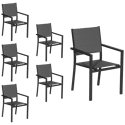 Lot de 6 chaises rembourrées en aluminium anthracite - textilène gris