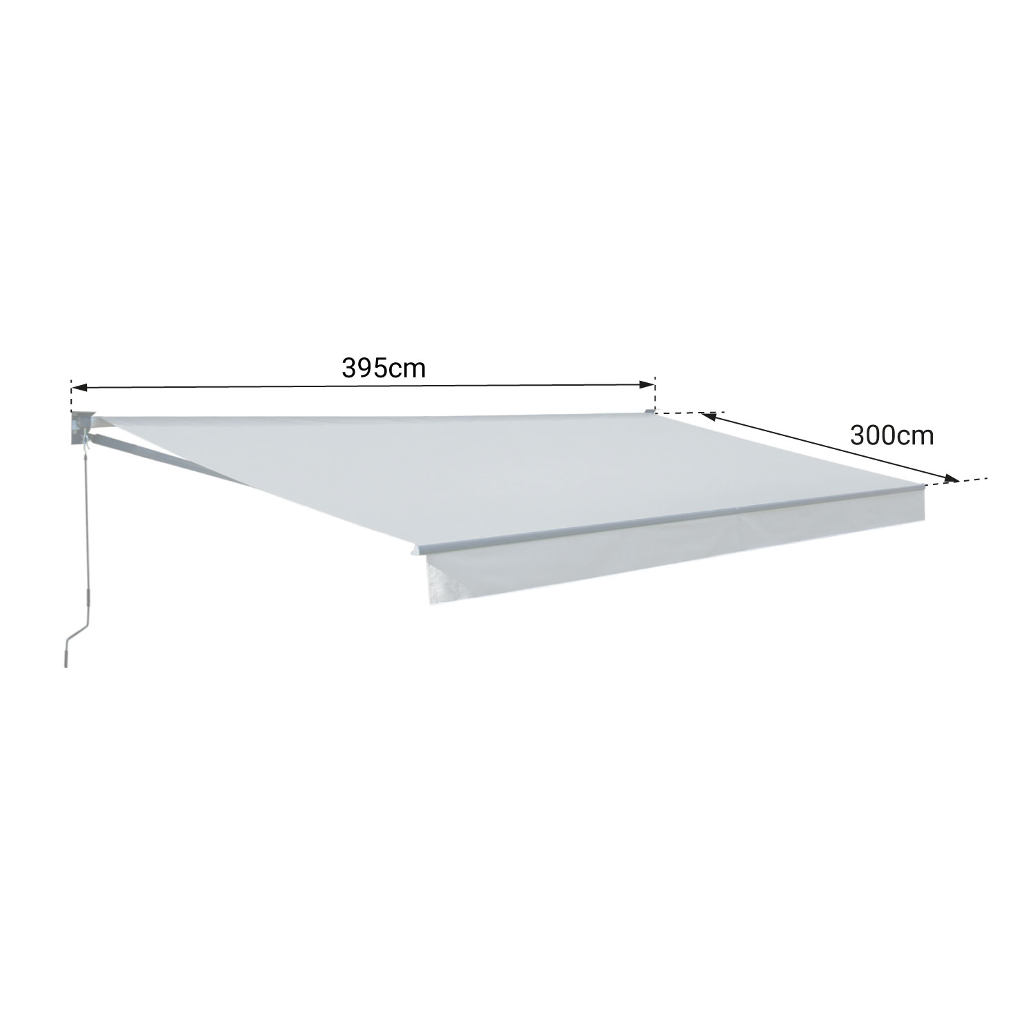 SAULE luifel 3,95 × 3m - Wit/grijs gestreept doek en witte structuur