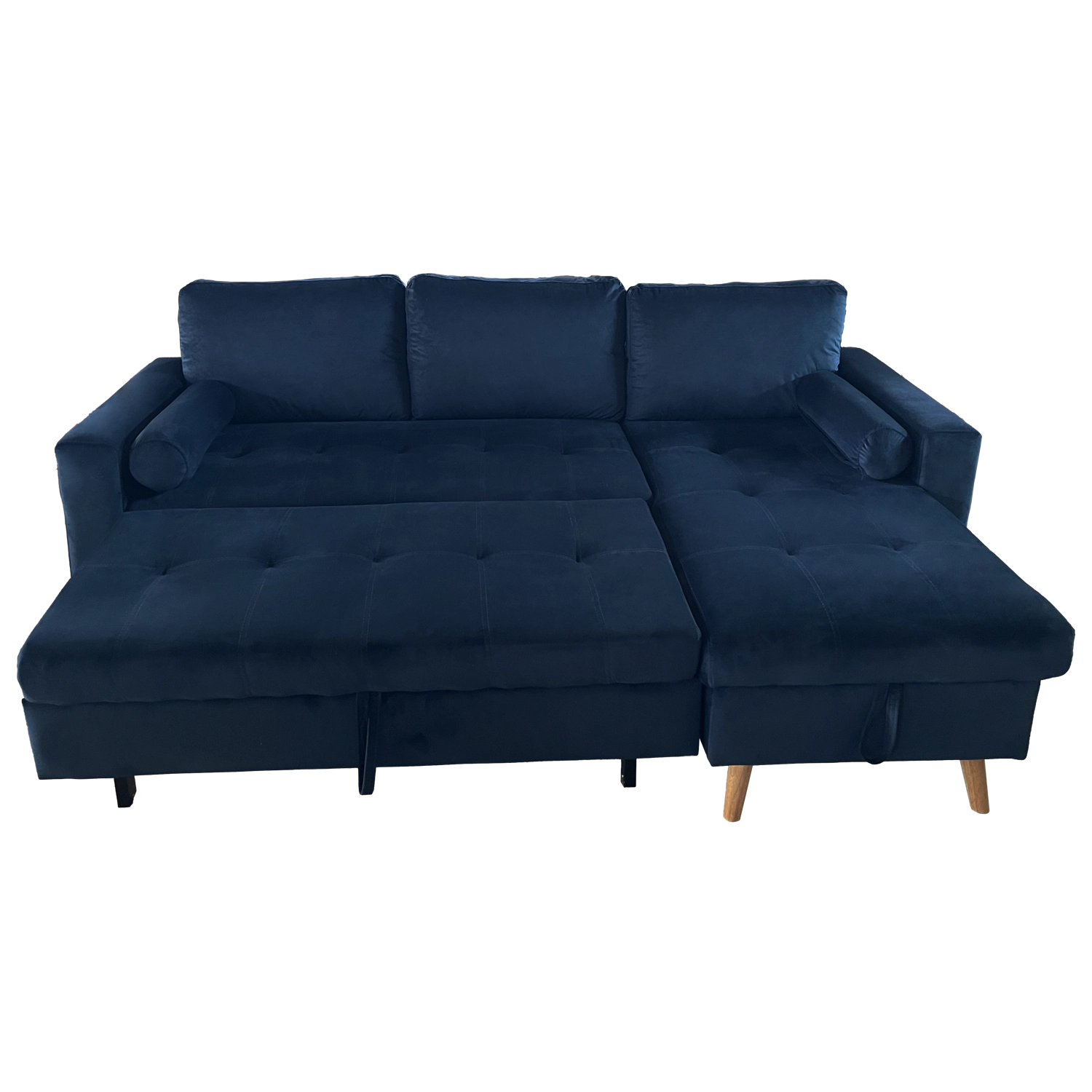 Eck-Couchgarnitur JAMES 3-Sitzer in blauem Velours