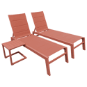 Set 2 bains de soleil et table d'appoint en textilène terracotta - aluminium terracotta