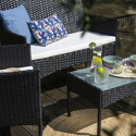 Gartenmöbel CORDOUE aus schwarzem Harzgeflecht, 4 Sitzplätze - elfenbeinfarbene Kissen