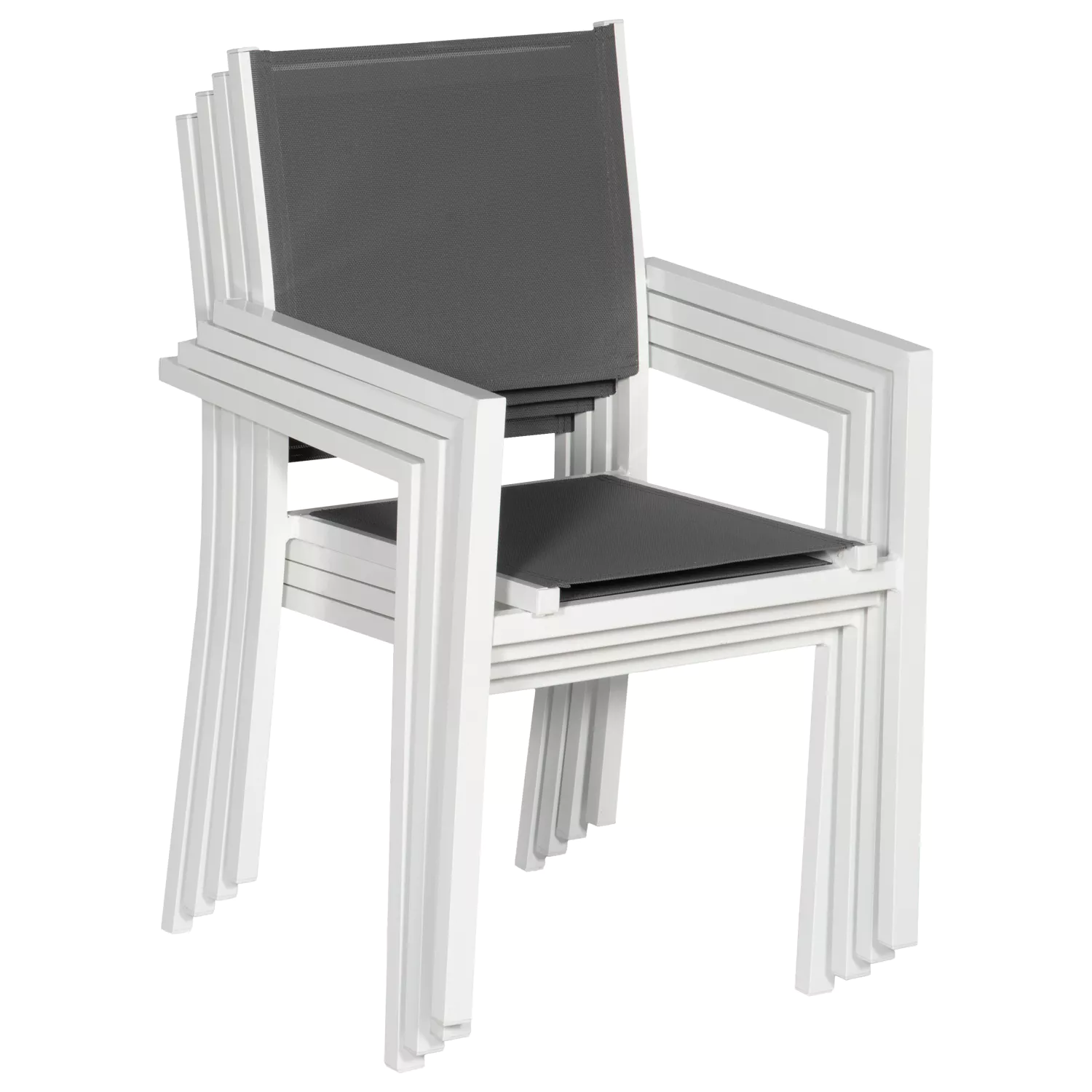 Lot de 6 chaises en aluminium blanc - textilène gris