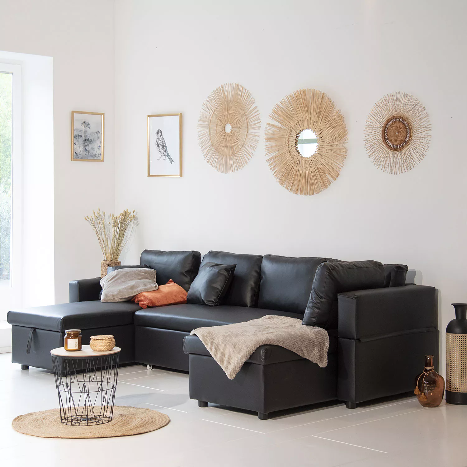 SCOTT Divano letto panoramico a 4 posti in nero