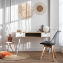 Bureau scandinave bois, tiroirs blancs BJORN