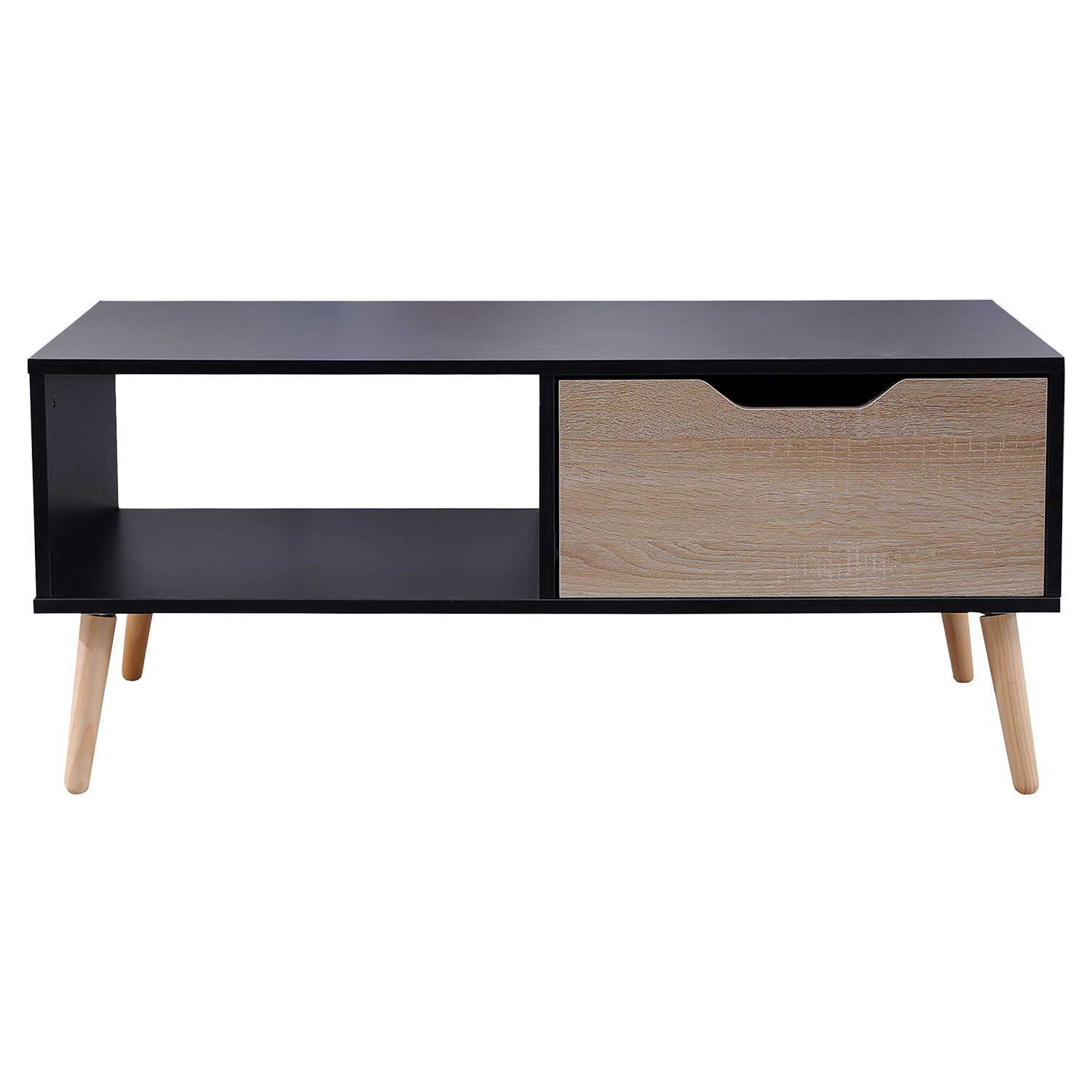 Table basse avec tiroir style scandinave noire FREJA