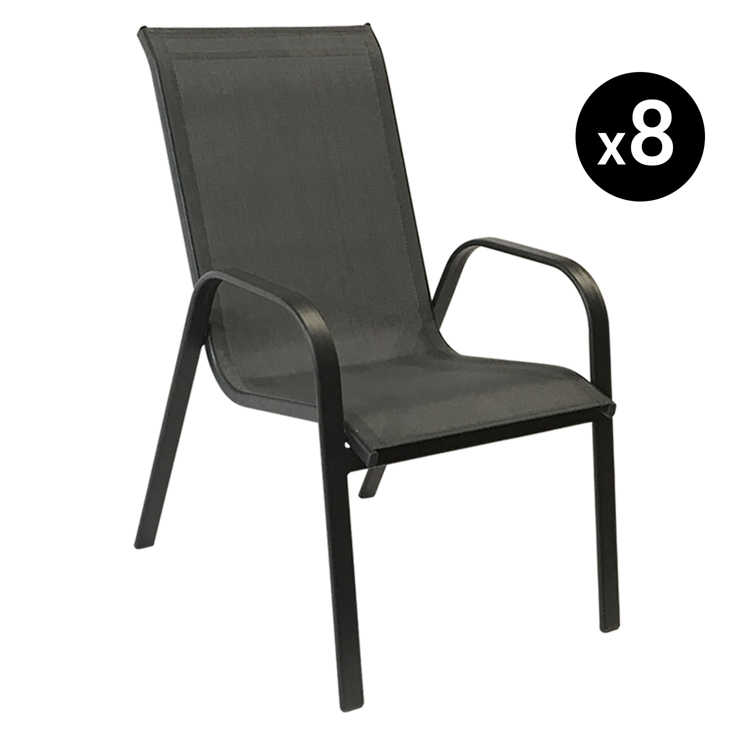 Satz von 8 Stühlen MARBELLA aus grauem Textilene - anthrazitgraues Aluminium