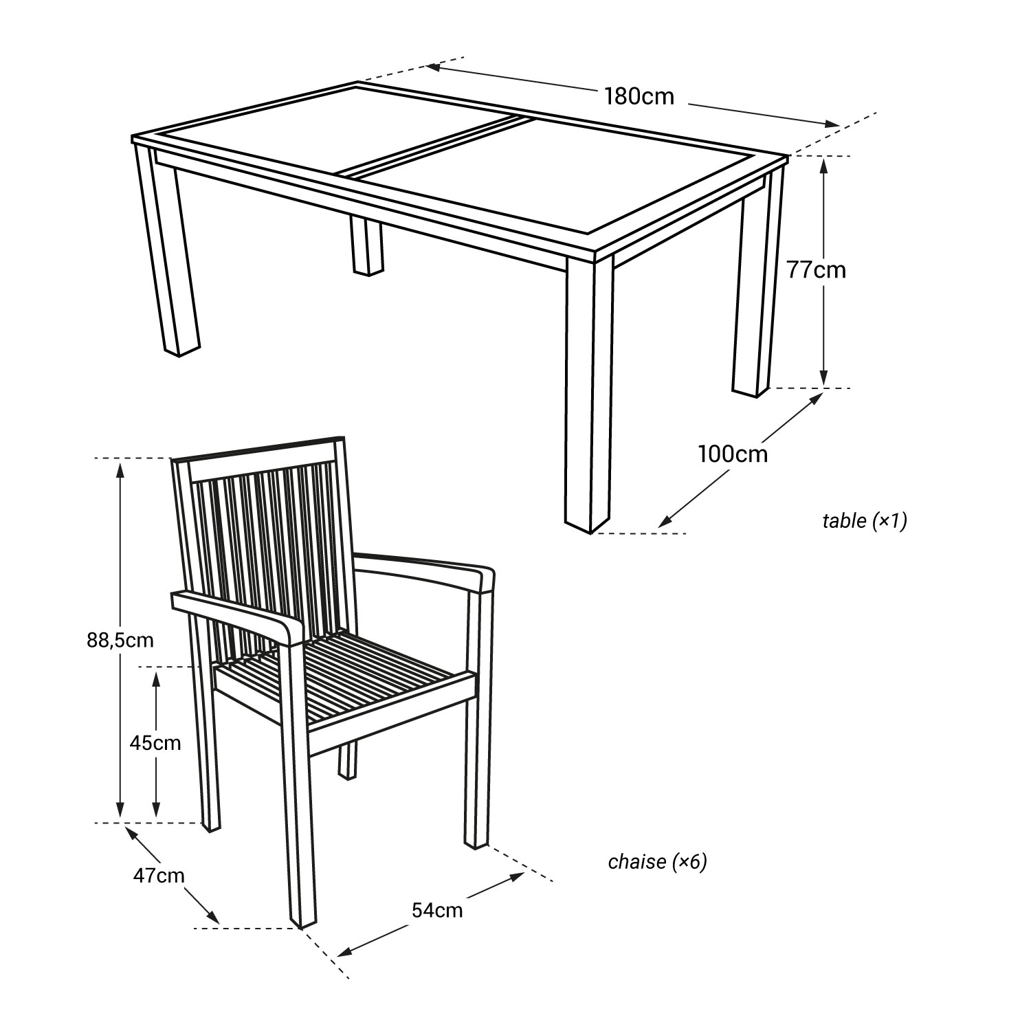 Mobiliário de jardim em teca JAVA - mesa rectangular - 6 lugares