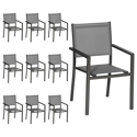 Satz von 10 Stühlen aus anthrazitfarbenem Aluminium - graues Textilene