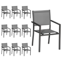 Set van 10 antraciet aluminium stoelen - grijs textilene