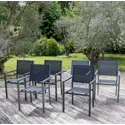 Juego de 6 sillas de aluminio gris textileno negro