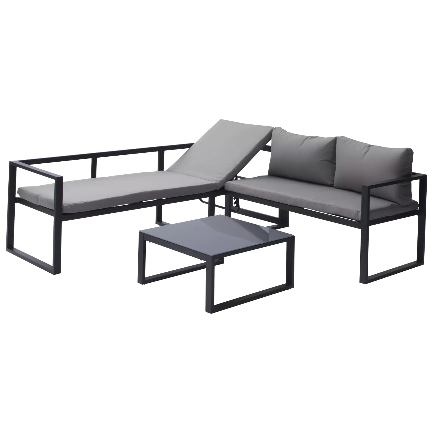 Salon de jardin modulable IBIZA en tissu gris 7 places - aluminium anthracite