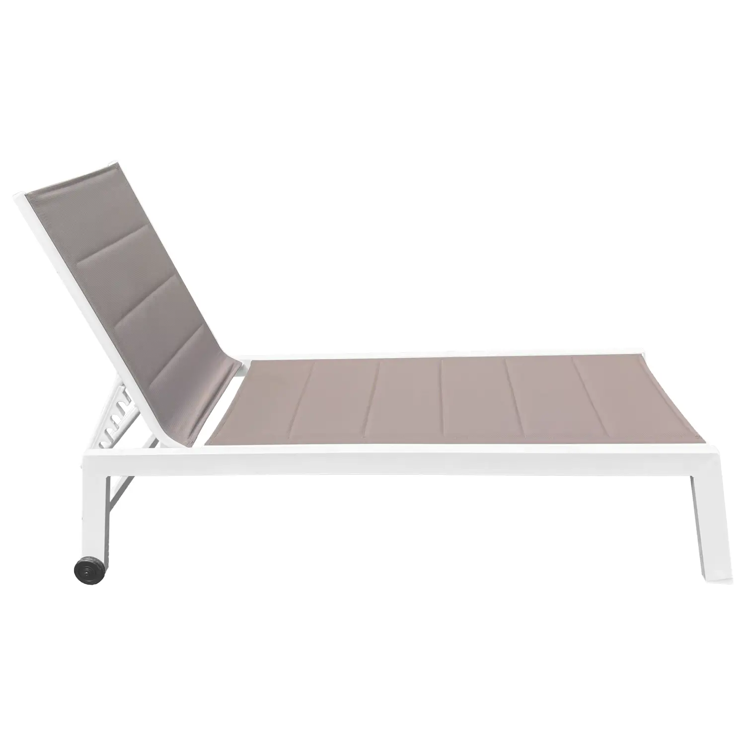 Set bain de soleil et table d'appoint en textilène taupe - aluminium blanc