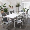 Ausziehbare Gartenmöbel VENEZIA aus grauem Textilene, 10 Sitzplätze - Weißaluminium