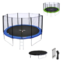 Pack Premium Trampoline 370cm réversible bleu / vert PERTH + filet, échelle, bâche et kit d'ancrage